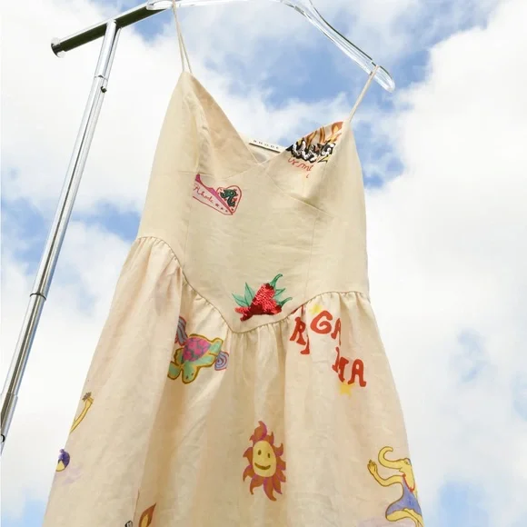 RHODE Sophie Linen Midi Dress Musical Print NWT Size 12 - Picture 12 of 16